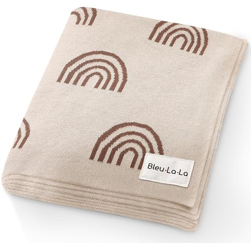 Bleu La La Empfangs Babydecke - 100% Luxuriöse Weichbaumwollstrick Warme Gemütliche Kuscheldecke für Kinderwagen und WiegePuckdecke für Neugeborene Säuglinge und Kleinkinder (Regenbogen - Taupe)