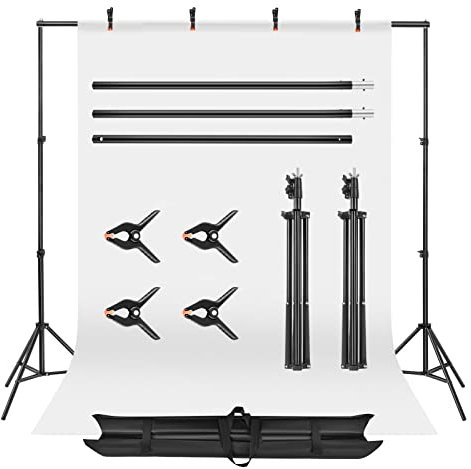 KingSaid Foto Hintergrund Ständer 2 x 2m Verstellbarer Fotostudio Hintergrundsystem Stabiles Hintergrundgestell mit Weiß Fotohintergrund Tragetasche und 4 Klemmen für Porträt Produktfotografie