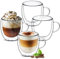 Ulrikco 250ml /8oz Double Walled Glass Coffee Mugs with Handle, Clear Coffee Cups and Glass Mugs Set of 4, Insulated Drinking Glass Coffee Cups, Espresso Mug Cups for Latte, Hot/Cold Drink