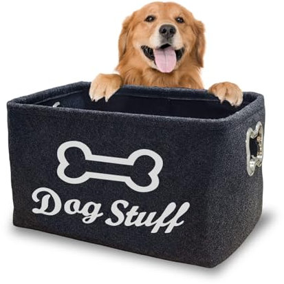 ToKinCen Dogs Toy Storage Baskets Dog Toy Basket Dog Food Storage,Felt Stuff Storage Baskets Foldable Storage Bins with Designed Metal Handle for Organizing Pet Toys, Dog Clothes Blankets