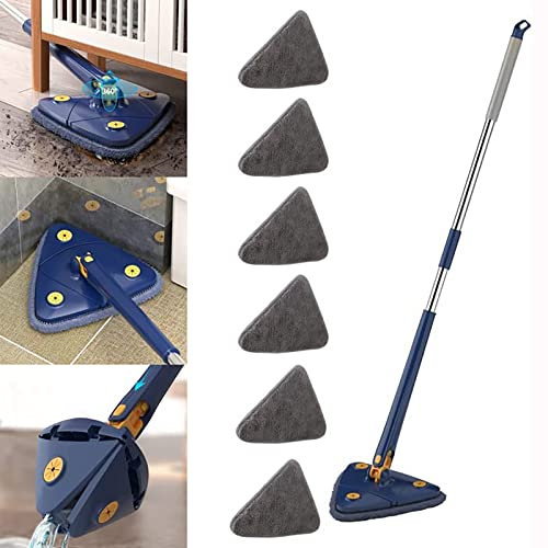 UrCreat Riusabile Ruotabile Mocio Lavapavimenti Triangolare, Mocio di Ricambio, Autostrizzante Professionale Mocio, Bastone Telescopico per Pulizia per Soffitto Finestra