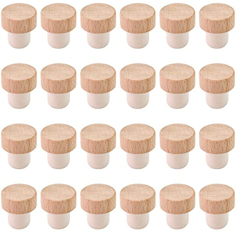 INCREWAY 24 Piezas Tapones de Vino de Corcho en Forma de T, Madera Caucho, Adecuados para la Mayoría de Botellas de Vino