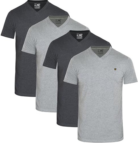 JRC Just Royal Clothing Pack of 4 Mens Short Sleeve V-Neck T-Shirts, Casual Vee Neck Tops (Heather Grey, Charcoal, 3XL)