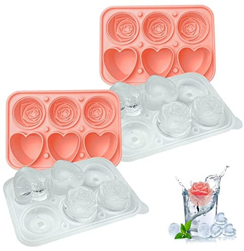 2x Silikon Eiswürfelform mit Deckel, BPA-frei, Rosa Herzen, ideale Größe von 5cm, perfekt für Whisky, Bier, Cocktails und Getränke, Eiskugelform, auslaufsicherer & vielseitiger Eiswürfelbehälter