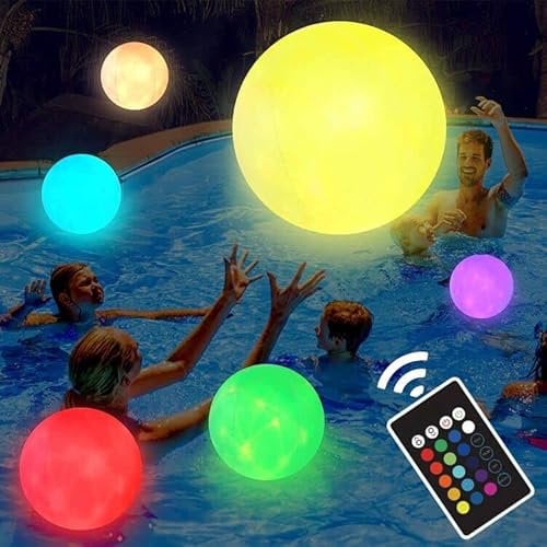 DAZZTIME Jouet de Piscine Gonflable à LED,Boule d'eau LED avec TéLéCommande,Ballon de Plage Lumineux à LED,Ballon de Plage Gonflable à LED,Jouets de Piscine,Jeux de Piscine