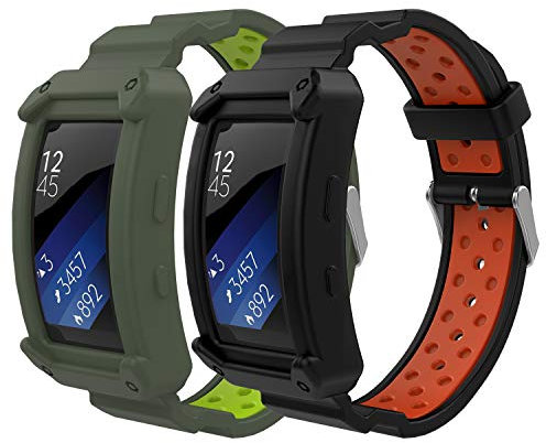 MoKo Armband für Damen & Herren, Ersatzarmband Kompatibel mit Samsung Gear Fit 2 / Gear Fit 2 Pro, Silikon Uhrenarmband Sportarmband Armbänder, Schwarz/Rot+Grau/Grün