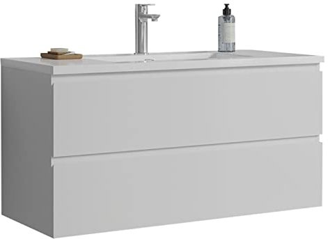 BERNSTEIN Badmöbel-Set Alice 1000 Waschbecken mit Unterschrank 100cm Wachtisch in Weiß glänzend Waschbeckenunterschrank in Weiß matt Badeinrichtung für Bäder und Gäste-WCs