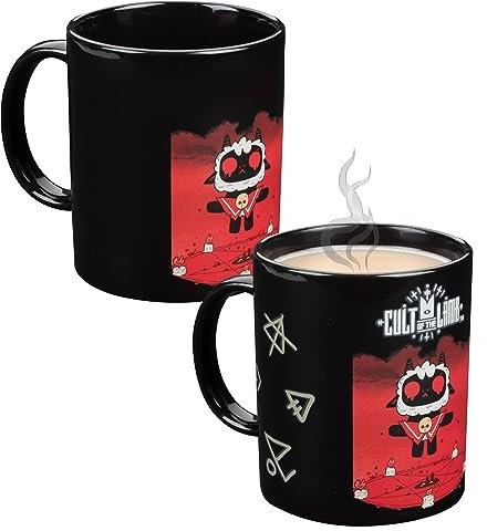 SCS Direct Cult of The Lamb Heat Changing Coffee Mug, 11oz Ceramic - Symbol Images Reveal with Heat - Officially Licensed Video Game Merchandise - Gamer Gift for Kids, Teens, Adults