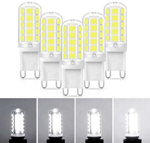 EvaStary 3W G9 LED Glühbirne Dimmbar, Lampe LED G9 3W Ersatz 40W Halogenlampe, 400LM Kaltweiß 6000K Energiesparende GU9 Kleine Glühbirne, 360° Abstrahlwinkel Nicht Flackern, 5er Pack