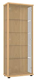 K-Möbel Vitrinenschrank 2-türig (176x67x33cm) - Made in Germany - Standvitrine Buche mit 4 höhenverstellbaren Glasböden - Glasvitrine Stehend - Vitrine Glas - Display Cabinet