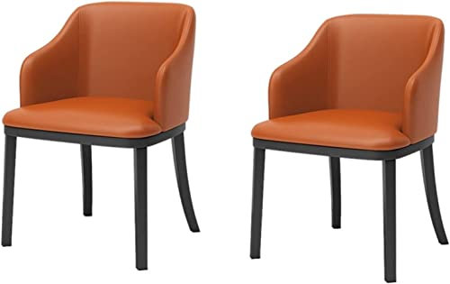 CATANK Esszimmerstühle, 2er-Set, Wohnzimmersessel, modernes Leder, hohe Rückenlehne, gepolsterter weicher Sitz, Schwarze Metallbeine, Lounge-Sessel (Farbe: Orange)