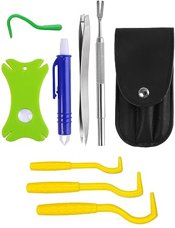 8 pinzas para garrapatas con estuche de piel, removedor de garrapatas portátil, removedor de piojos, juego de herramientas de acero inoxidable para eliminar garrapatas de mascotas, reutilizable,