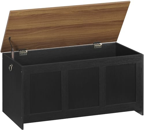HOOBRO Storage Bench, 39.3 Retro Wooden Storage Chest, Wooden Storage Trunk, Toy Chest with Lift Top, Multifunctional Entryway Organizer, for Entryway, Living Room, Black and Walnut BH141CW01