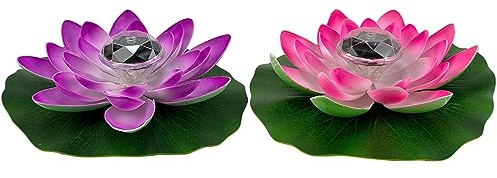 Yeehliny Lotusblüten-Licht, künstliche schwimmende Lotusblumen, Solar-Licht, Solar Lotusblüte, Pool-Licht, Schwimmender Künstlicher Lotus Laterne, Solarleuchte, Teich Dekoration (Lila+Pink)