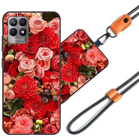 JEZSTHAI Funda Compatible con Realme 8i Carcasa de Silicona Suave con Correa Colgante Correa de Cuello Cordón para Movil,Anti-Choque Protección Case con Patrón.Patrón*A03