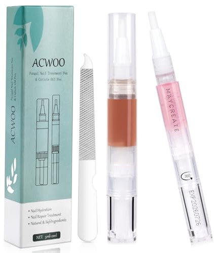 ACWOO Stylo de Traitement Fongique des Ongles, Stylo de Traitement Mycose Ongle Pied avec Huile d'armure et Lime à Ongles, Traitement Ongles, pour Les Ongles Décolorés, Épaissis, Émiettés
