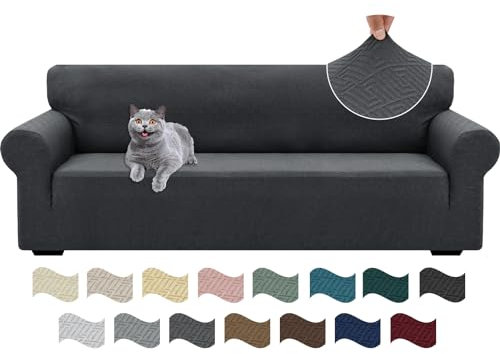 Ystyle Extensible Housse Canapé 4 Places, Universelle Housse De Canapé avec Accoudoirs, Housse Protection Canapém, Sofa Cover Antidérapante, Couvre Canapé pour Chiens Chats Animaux, Gris Foncé
