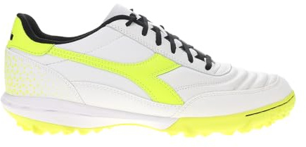 Diadora Calcetto LT Turf Fu ballschuhe Vollnarbenleder, verbesserte D mpfung, verschlei fester Gummi, Kunstrasen, optimale Traktion und Stabilit t, Wei / Gelb, 43 EU