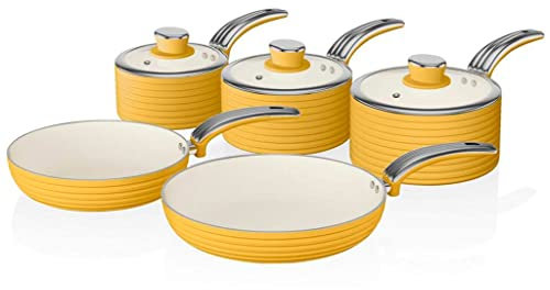 BONOOL Cocina Inducción 5 Piezas, 2 Sartenes y 3 Cacerolas, Antiadherente, Cerámica