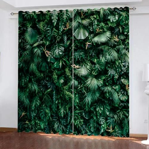 GIOVIA 3D Palmenblätter Vorhänge Abdunkelnde mit ösen 2 Stücks Gardinen Blickdicht Verdunkelungs Tropisch Dschungel Kälteschutz Scheibengardinen für Junge Mädchen Schlafzimmer B 280 X H 260 cm