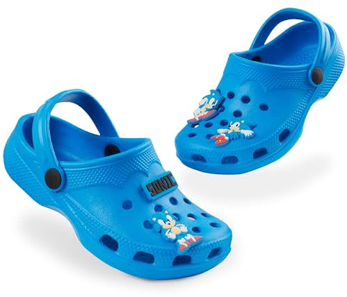 SONIC THE HEDGEHOG Clogs Kinder, Gartenschuhe mit abnehmbaren Anhängern - Geschenke für Jungs (Blau, 32 EU)