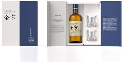 NIKKA - Yoichi, Whisky Japonais, Single Malt - Coffret cadeau Single Malt 2 verres Riedel - Notes de Fruits & Agrumes - Origine : Japon/Hokkaido - 45% Alcool - 70 cl