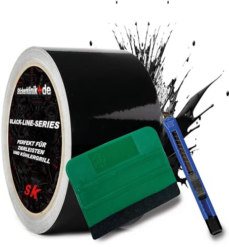 Blackline-Serie Zierleisten Folie zum Folieren von Auto Chromleisten Frontgrill 10M Selbstklebend (Schwarz Glanz, 50mm Bundle)