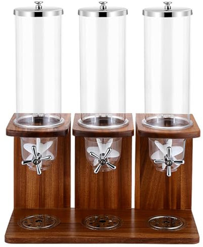 De Madera Dispensador De Cereales, Dispensador De Alimentos Contenedores De Cereales Dispensador De Almacenamiento Con Barril Transparente De PC Y Base De Madera Para Caramelos Frutos Secos, 10.5L