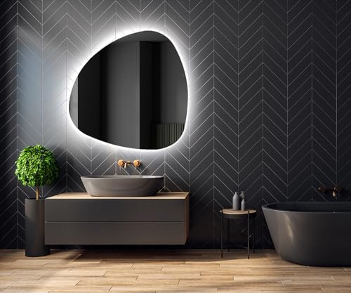Artforma Badspiegel mit Beleuchtung - Asymmetrischer Spiegel - 54x54 - Led Spiegel Bad - Unregelmäßiger Form - Badezimmerspiegel Nach Maß - Modernes Design - Ohne Rahmen