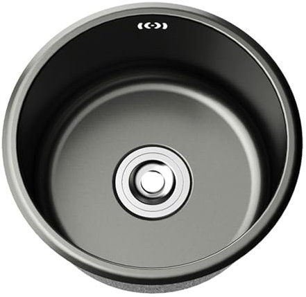 LOVIVER Évier de Cuisine en Acier Inoxydable 304, Évier Noir avec Trou de Vidange, Petit Rond, Robuste, Drainage Rapide, 28x28x18 cm, évier de Bar