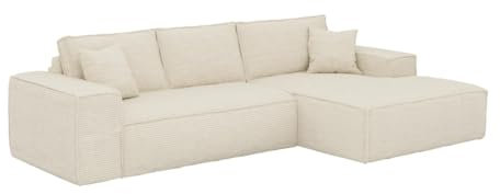 Vente-unique Dunlopillo Eckschlafsofa mit Matratze - Ecke rechts - Cord - Beige - Liegefläche 140 cm - Matratze 14 cm mit Memory Schaum Amelia