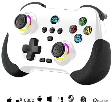 Wireless Gaming Controller for Switch/IOS/Android/PS4, Dual Shock Gamepad Joystick Support Turbo, Macro,Gyro Axis, Wake-Up, Hall Effect Joysticks, Support Streaming on PS5/Xbox/PC(White) (White)
