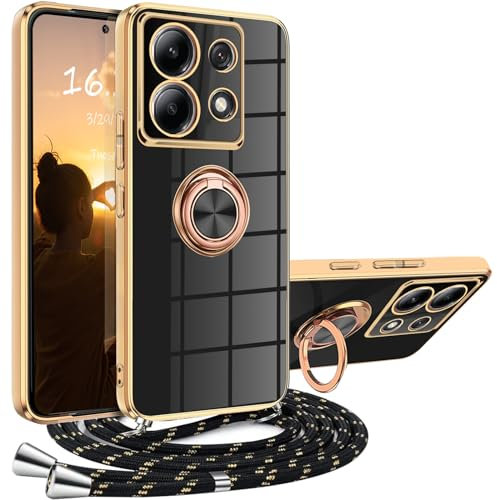 XCYYOO Hülle Xiaomi Redmi Note 13 Pro 5G mit Band, Handyhülle Redmi Note 13 Pro 5G mit Kette Kordel Ständer Kratzfest Silikon Handykette Stoßfeste Schutzhülle für Xiaomi Redmi Note 13 Pro 5G, Schwarz