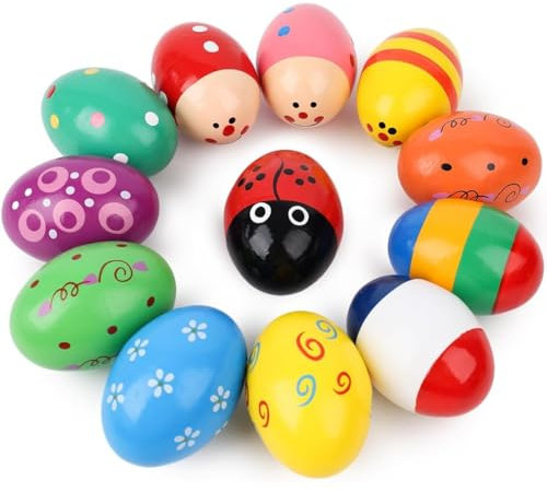 KOMUNJ 12 Stück Hölzerne Eierschüttler Maracas Percussion Musical, Kids Baby Holz Ei Maracas Shakers Music Percussion Spielzeug, für Party -Gefälligkeiten, Osterjagd, Zufällige Farbe