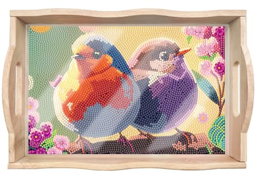 CXINLky DIY Diamond Painting Serving Tray, Diamond Painting Wooden Tray, Breakfast Tray, Serving Tray with Handles, Diamond Painting Serving Tray, Kitchen Tray, 01 Mockingbird