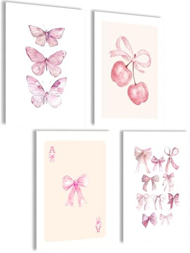 mojoliving Aura Poster Aesthetic Room Decor Room Decor y2k Preppy Room Decor Bilder Aesthetic Bilder (Poster Aesthetic Rosa Schleifen, Posterset 4x A4 (21x30cm) | ohne Rahmen)