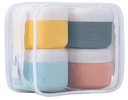 4 Pieces Silicone Travel Cosmetic Containers, 50ml Leak-Proof Empty Face Cream Jars Bottles, Multifunction Lotion Sample Dispensing Boxes with Sealed Lids Travel Wide-Mouth Size Pots for Home Outdoor