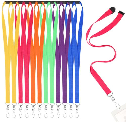 Nezyo 12 Stück Schlüsselband Umhängeband Schlüsselbänder mit Abnehmbarer Schnalle für Ausweise Bunte Nylon Lanyards mit Schnellverschluss für Büro und Schule