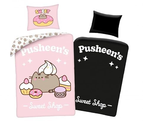 Pusheen Bettwäsche-Set, leuchtet im Dunkeln, 140 x 200 cm, 100 % Baumwolle