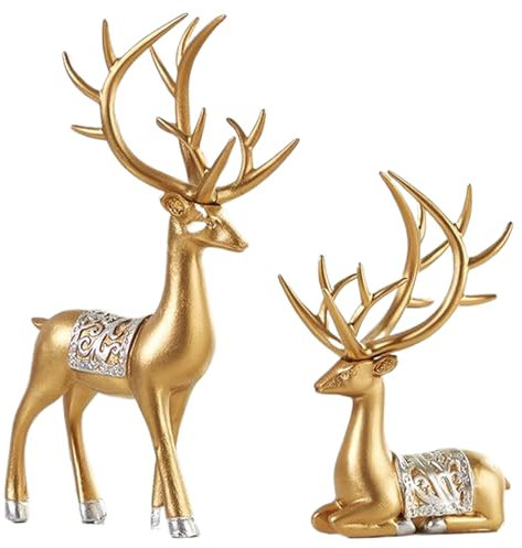KDAMGOQE Rentier 2pcs Rentier Weihnachtsdekoration leicht zu platzieren Rentier praktische und Mode Weihnachten Hirsch umweltfreundliches Harz für Wohnzimmer Schlafzimmer Weihnachtsausstellung, Gold
