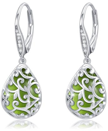 REDSUN Green Edelstein Ohrringe für Damen 925 Sterling Silber Tränenohrringe Filigran Tropfen Ohrringe mit Zirkonschnalle Schmuck für Frauen Mädchen