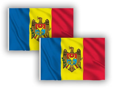 Lot de 2 drapeaux de Moldavie 90 x 150 cm avec passant pour mât et cordons pour fixer, drapeau léger pour le sport, le football, les bâtiments (Moldavie 2 unités)