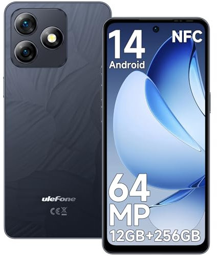 Ulefone Note 18 Pro Smartphone Android 14, 12GB+256GB 64MP+50MP Octa Core 5450mAh 18W 6,78 FHD+ 90Hz Handy Ohne Vertrag 4G Dual SIM Fingerabdruck ID NFC 2 Jahre Garantie -Schwarz