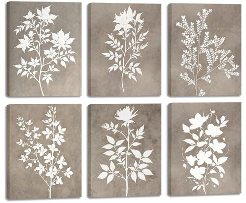 ANHUIB Botanical Farmhouse Wall Art Vintage Botanical Poster Set of 6(8×10inch) Framed Boho Plant Wall Decor Neutral Minimalist Floral Wall Painting Rustic Wildflower Canvas for Living Room Bedroom