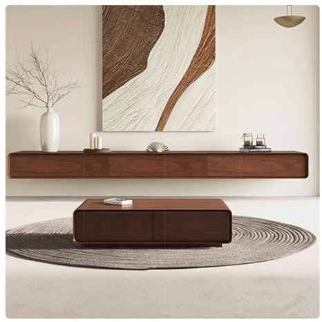 Meuble TV mural suspendu en bois massif pour salon, chambre à coucher, petit appartement, meuble TV suspendu étroit (160 cm)