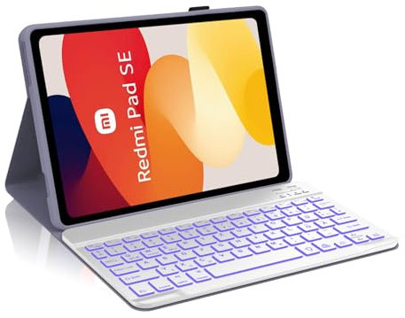 Occtingkind, Tastatur für Redmi Pad SE 11 Zoll, Hülle mit Tastatur für Xiaomi Redmi Pad SE 2023, Hülle mit Magnetische Abnehmbar Bluetooth Keyboard, QWERTZ, USB C, Hintergrundbeleuchtung, Violett