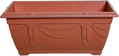 shopior Venetian Window Box Planter Pot– Durable Rectangle Plastic Outdoor Planters for Home & Garden | Planting Trough for Windows (Terracotta - Pack 1, 40cm - (Window Box))