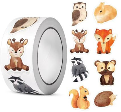 Runde Tier Aufkleber, 500 Stück Kinder Sticker mit Tiermuster, Tier Belohnungsaufkleber Rolle, Cartoon Tieraufkleber für Kinder, Süße Sticker Tiere, Motivationsaufkleber für Schule & Kindergarten