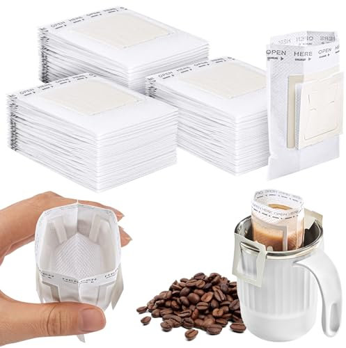 HOTUT Portable Coffee Filter Paper Bag, 120 Pcs Disposable Drip Coffee Filters Bag, Food Grade Hanging Ear Drip Coffee Bag for Most Cups, Home, Office, Travel, Camping, White