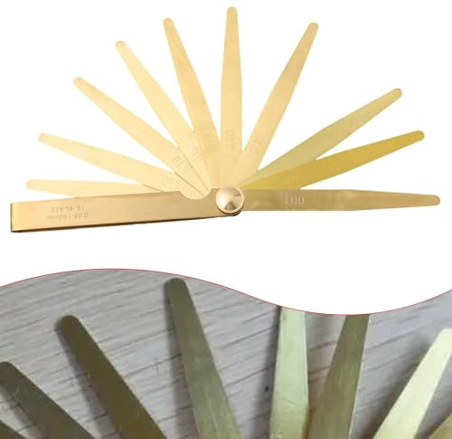 HomeVortex Set di spessimetri metrici in ottone a 13 lame, 0,05-1 mm, per strumenti di misurazione dello spessore di precisione, per ingegneri, meccanici, progettisti, misurazione dello spazio libero